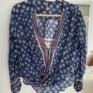 Free People Blue Printed Blouse